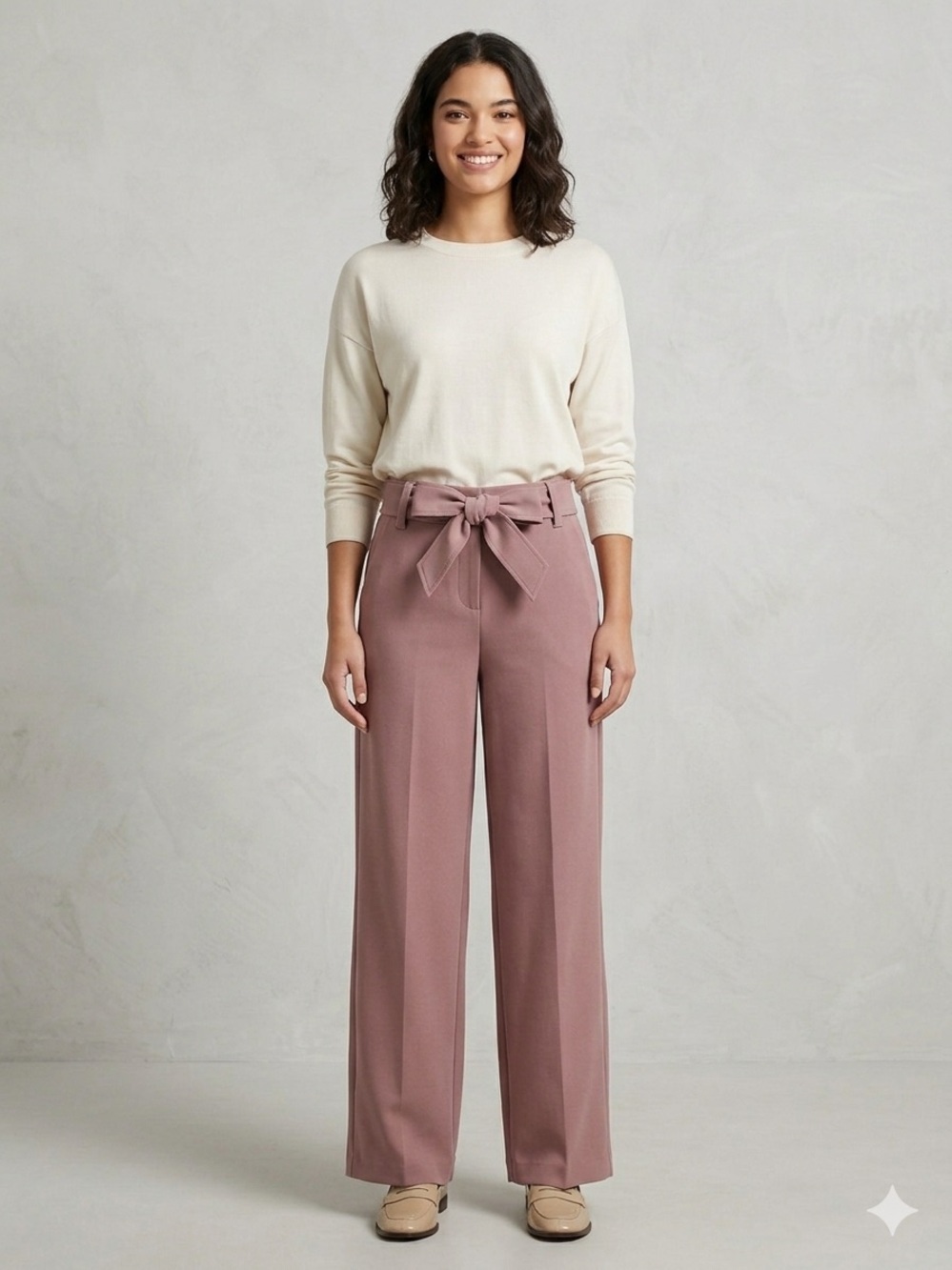 High-Rise Wide Leg Tie-Waist Pants in Mauve